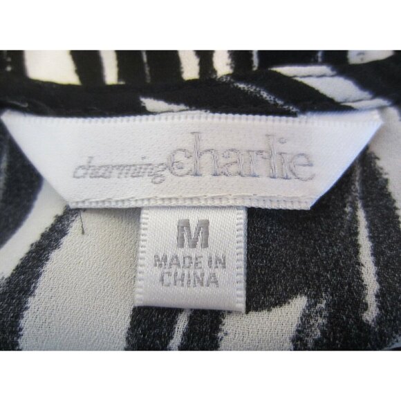 CHARMING CHARLIE black white LS blouse bow back top Women M - Picture 5 of 6